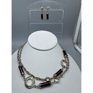 Vintage Sarah Coventry Emberwood Amber Brown Necklace Earring Set 32”